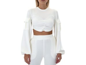 Μπλουζάκια με μακριά μανίκια Zoya CREW NECK CROP LONGSLEEVE BLOUSE WOMEN