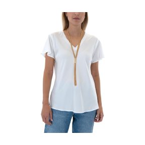 T-shirt με κοντά μανίκια C.manolo SATIN V NECK COMFORT FIT T-SHIRT WOMEN