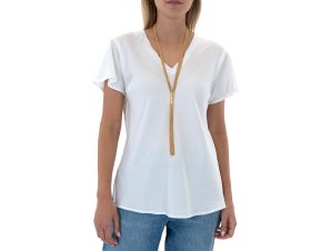 T-shirt με κοντά μανίκια C.manolo SATIN V NECK COMFORT FIT T-SHIRT WOMEN